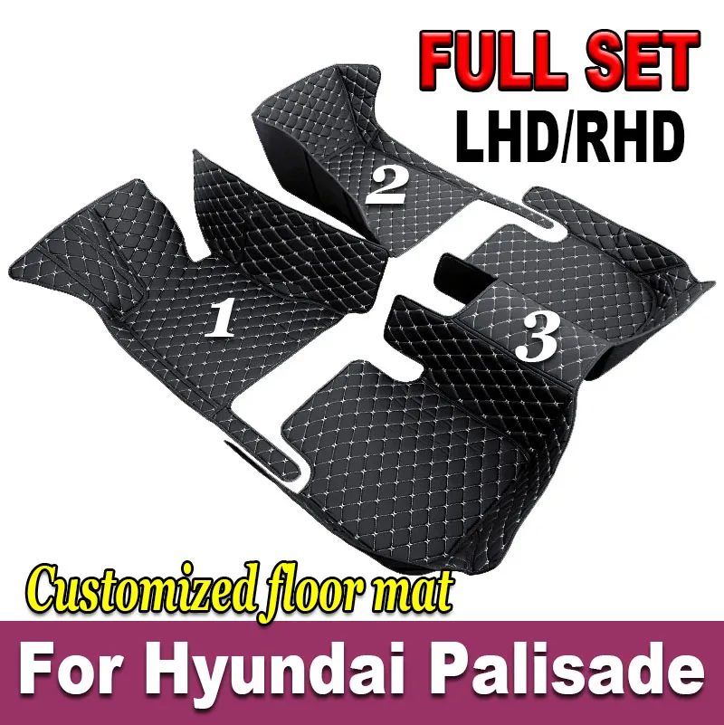 Tapetes personalizados para assoalho de carro, para hyundai palisade 2020-2023 anos, couro artificial, bolso de telefone, acessórios interiores para carro