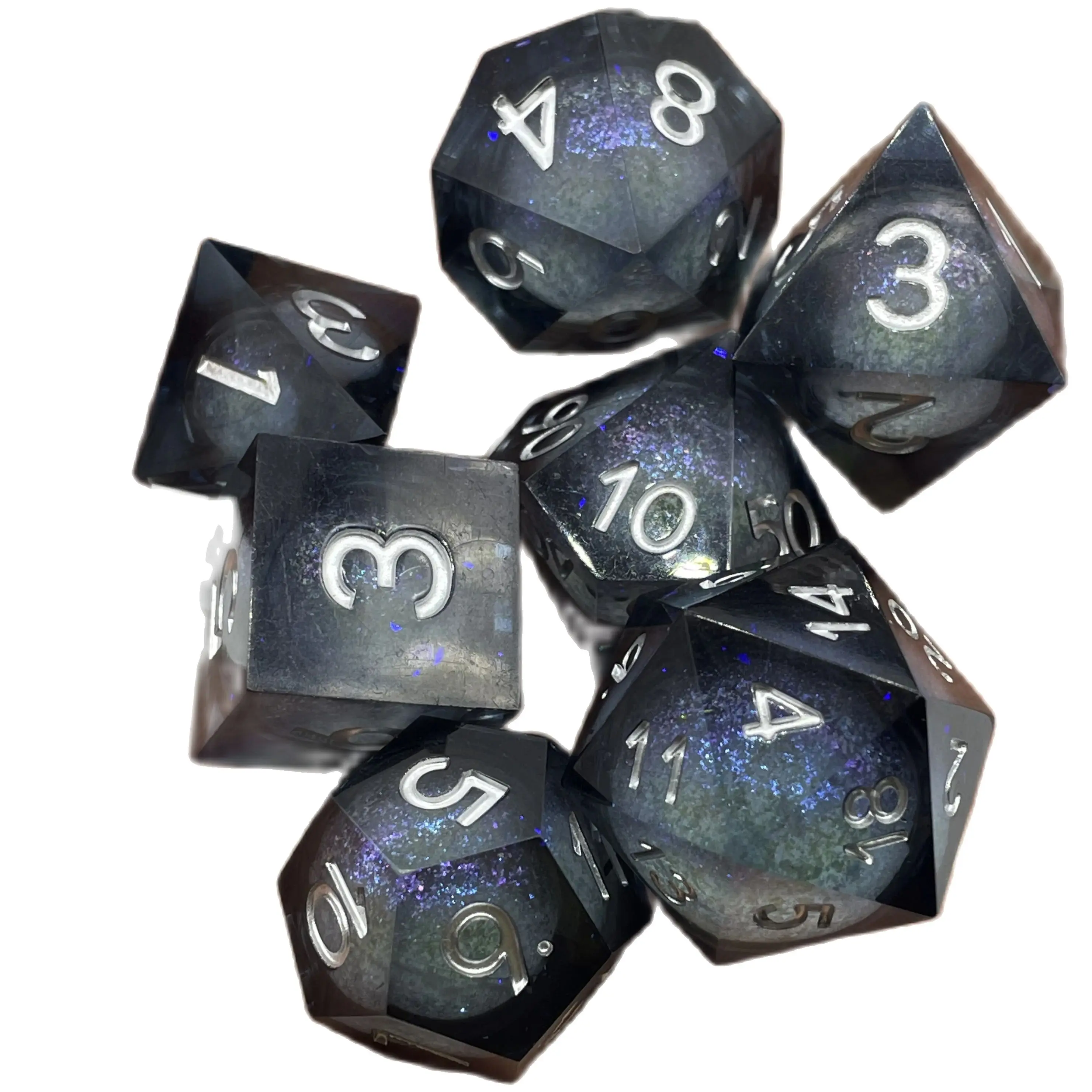 Dés multi-faces pour jeu de société DND, noyau liquide, jouets portables, petits déjeuners DND, jeux TRaf, divertissement de fête, 7 pièces