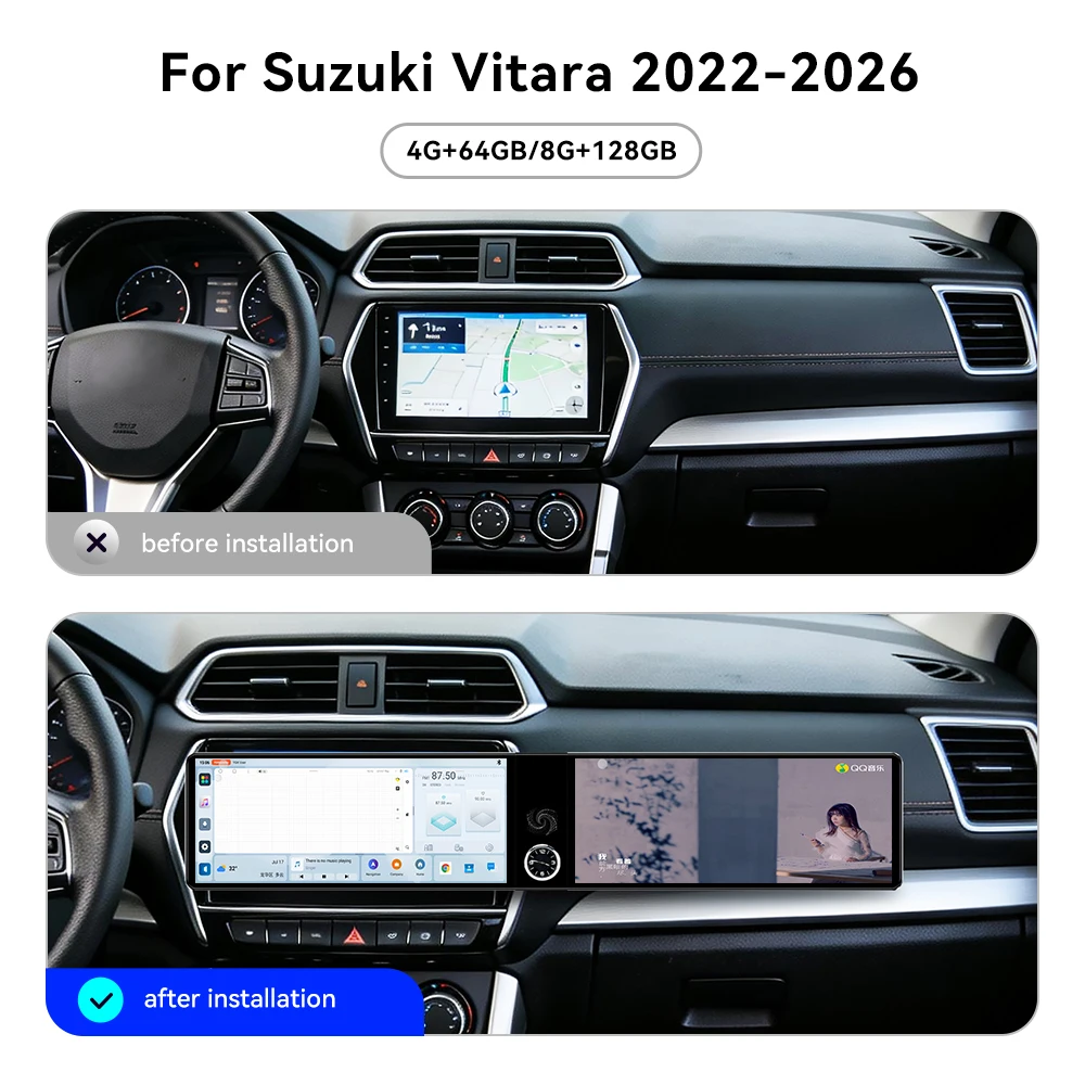 12.3 Inch Screen Car Radio For Suzuki Vitara 2022-2026 Android GPS Navigation Multimedia Video Player Stereo Receiver Head Unit