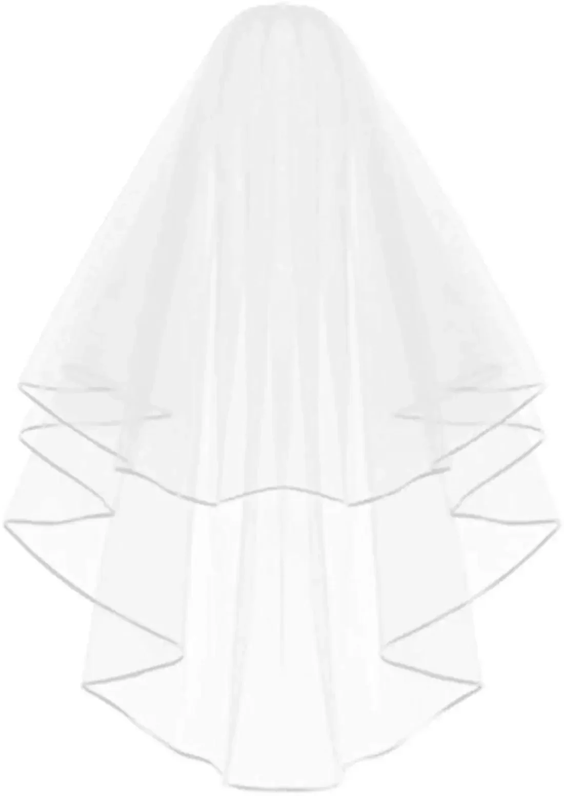 

White Double Ribbon Edge Center Cascade Bridal Wedding Veil with Metal Comb