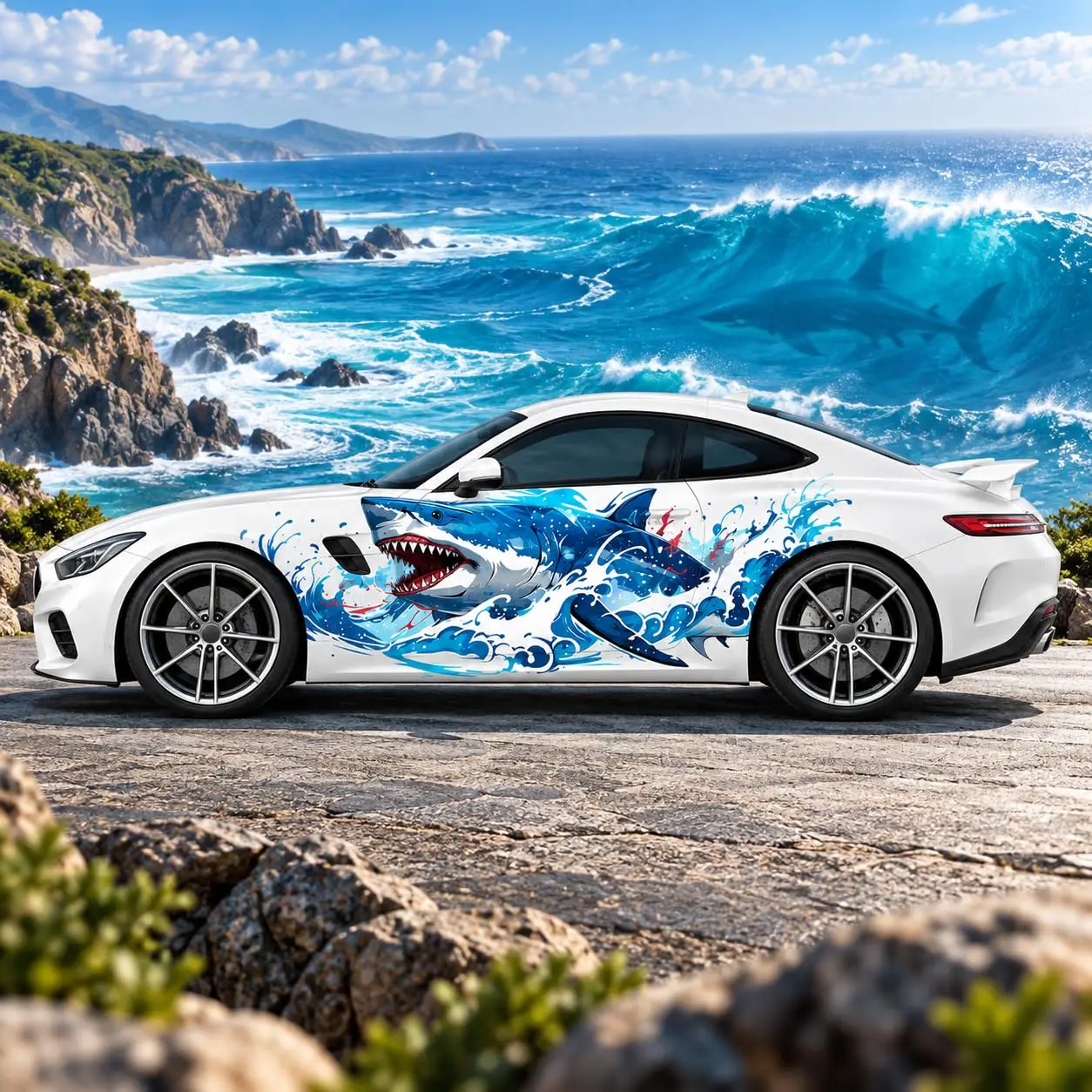Shark Ocean Wave Car Side Vinyl Decal Sticker Wrap