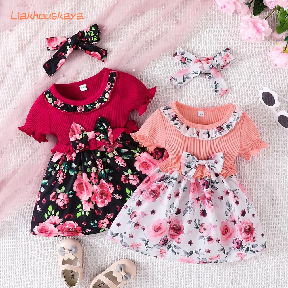 Baby Girls Dress 0-24 Months Summer Toddler Dresses Bow Ruffle Floral Pattern Cotton Fabric In Stock 2026 New Arrival