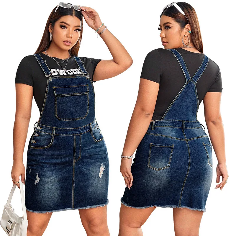 

218639 Large Women's Denim Strap Skirt Ruffle Cocktail Bodycon Slim Fit 2025 Party Summer Elegantes Casual Y2k