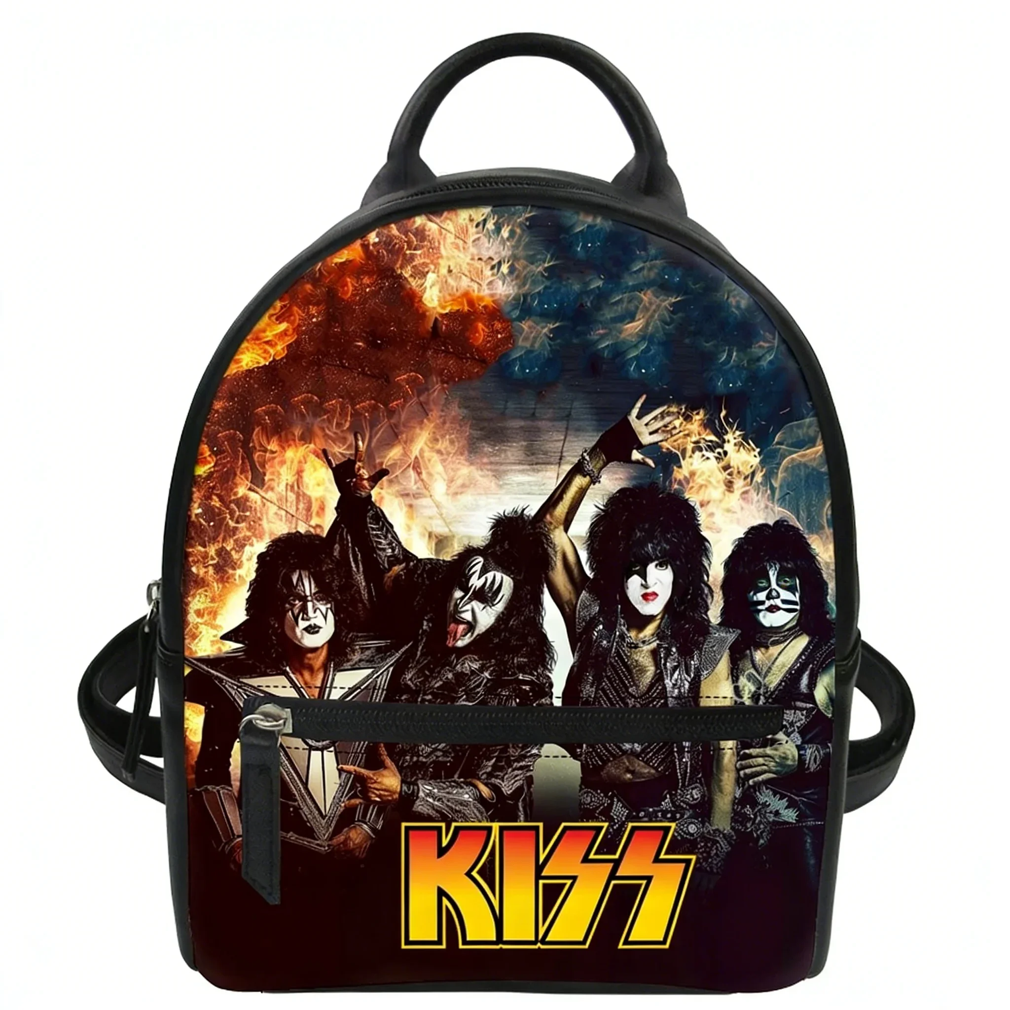 Kiss Rock Band Custom Backpack Purse Women Vintage Rock Carter Schoolbags Double Shoulder Bag Mini Daypack Leather Travel Bag