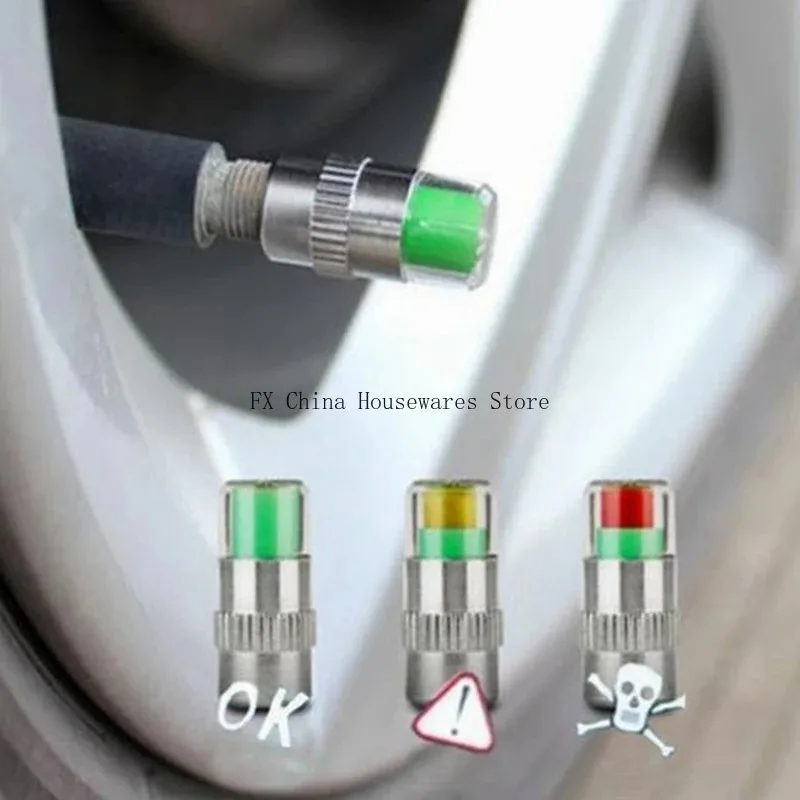 Cars Tire Air Pressure Monitor Alert 4Pcs/set Indicator Tire Valve Cap Gauge Car Accessories Car Tyre Pressure Gauge Caps Useful