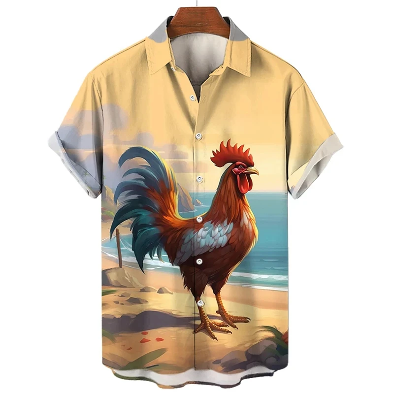 

Men's Shirt Beach Rooster 3D Print Men's Clothing Oversized Summer Casual Hawaii Beach Hawaiian Harajuku Fashion Holiday Shirt