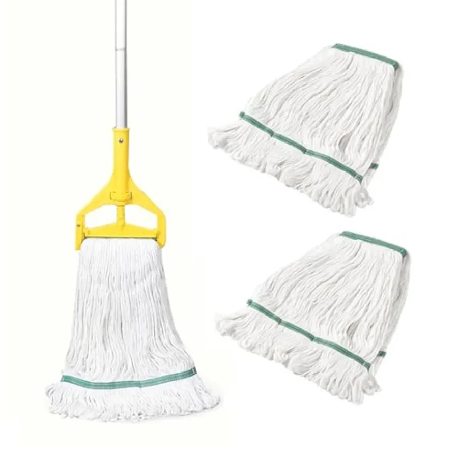 

Commercial Heavy Duty Industrial Mop with Long Handle, 59" Looped-End String Wet Cotton Mops for Floor Cleaning, Including Thre