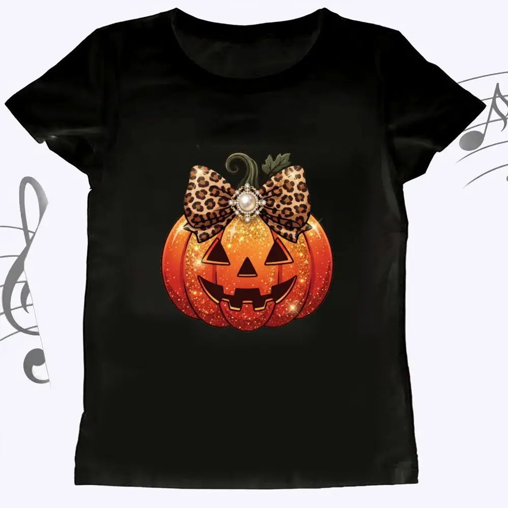 Halloween Shining Pumpkin Lantern Print T-Shirt Women Halloween Short Sleeve Glitter Print Autumn Holiday Tee Casual Fashion Top