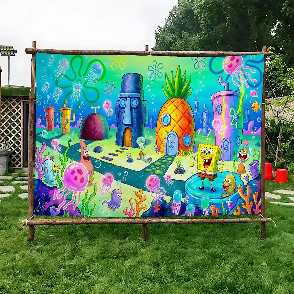 Cartoon SpongeBob Theme Cartoon Flag Wall Hanging Banner Decoration Household Home Decor