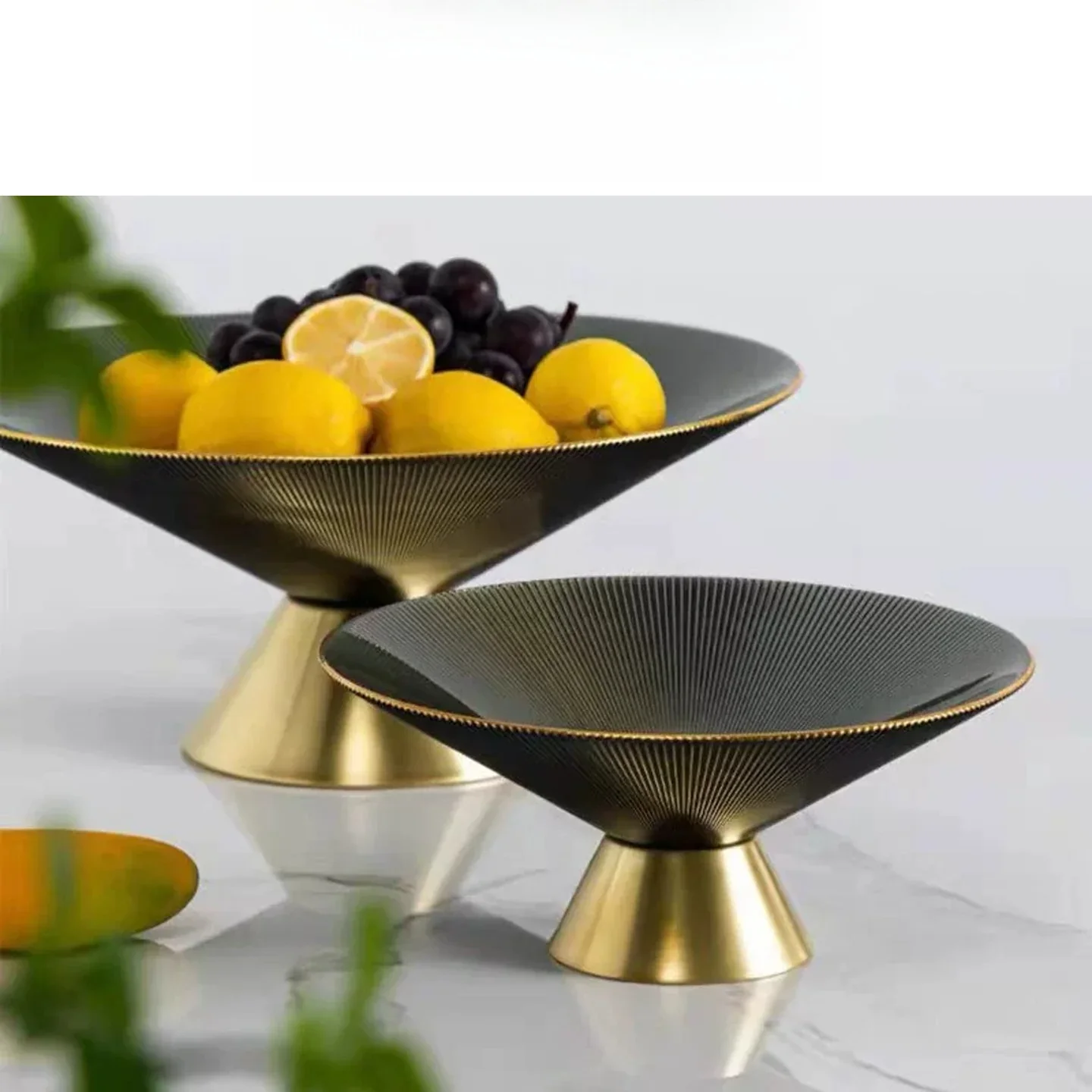 French style [Light Luxury Gold-Edged Glass Fruit Plate] designer high-aesthetic desktop ornament