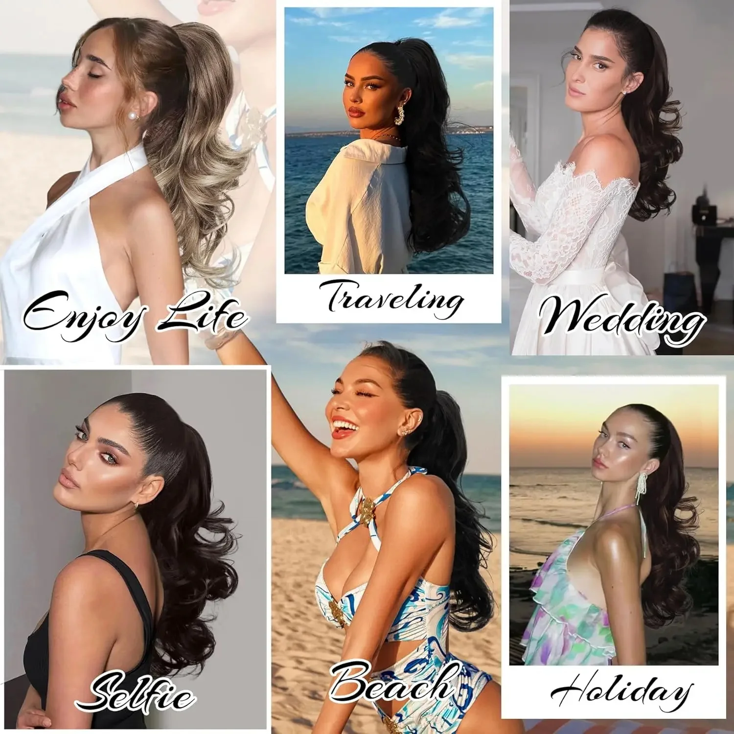 글래디스 28인치 롱 웨이브 포니테일 익스텐션 180g 바이오 합성 포니테일 헤어 옴브레 바디 위브 포니테일 클립인 헤어 포니테일