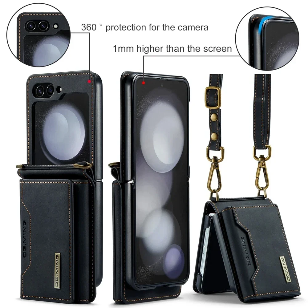 Crossbody Leather Cover Wallet Phone Case For Samsung Galaxy Z Flip 7 6 5 4 3 Flip5 Flip4 5G Cards Slot Purse Protective Shell