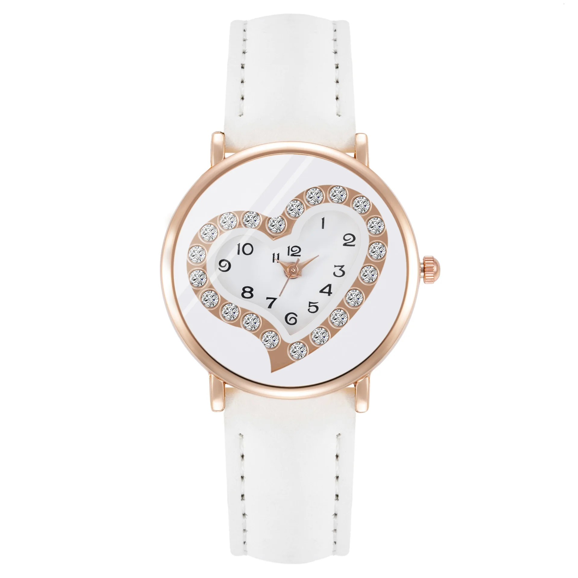 Fashion Heart Dial Women\'s Watch Rhinestone Casual Leather Ladies Wristwatch Quartz Female Clock 2024 Gift Relogio Feminino