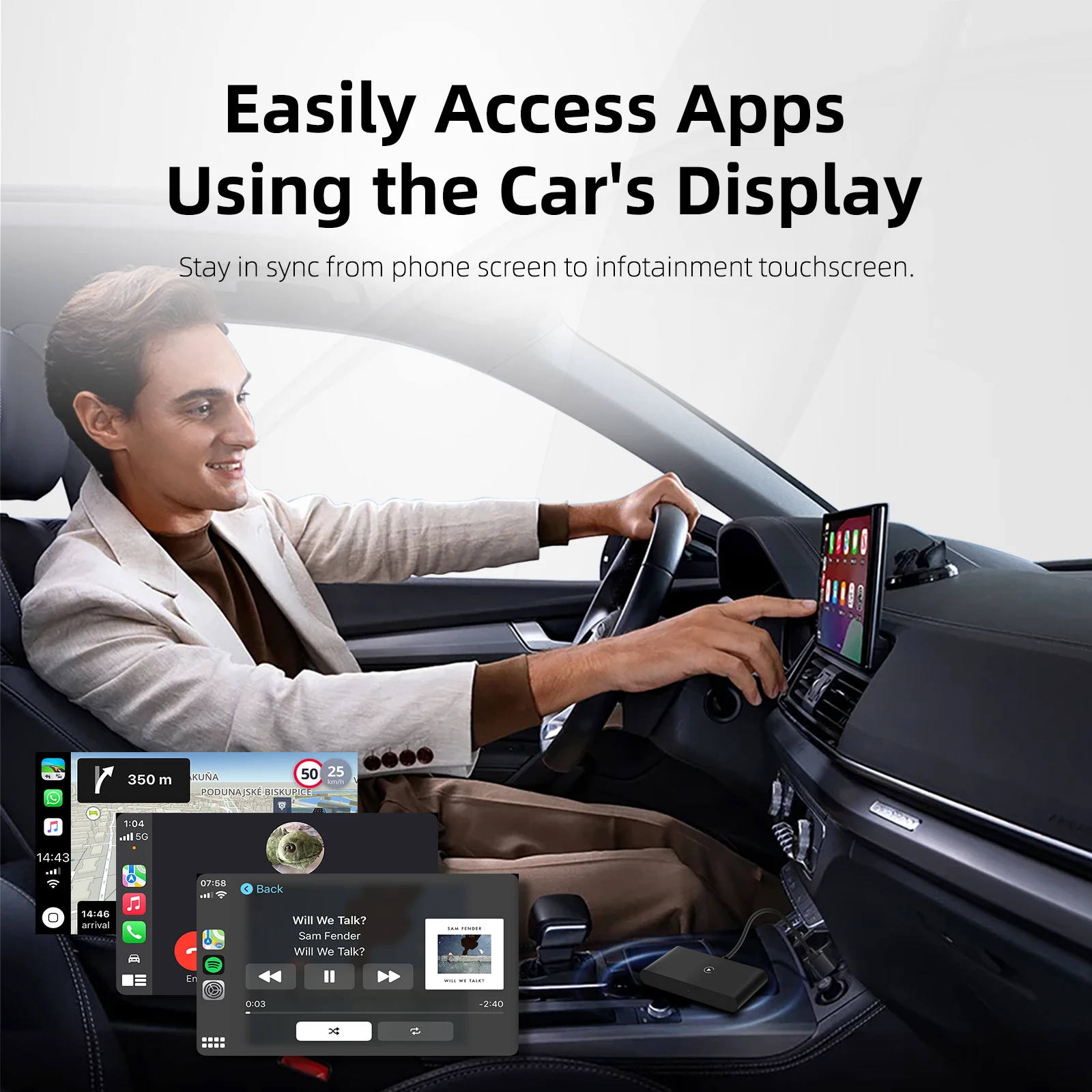 Wired To Wireless Android Auto Adapter with Ambient Light Plug and Play Convert OEM Radio USB Plug & Play Support 5GWIFI&BT5.0