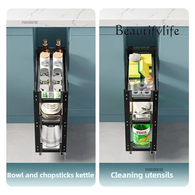BJ Seasoning Pull-out Basket Storage Racks Kitchen Narrow Cabinet Drawer-style Small Size Cabinets Pull-out Rack Storage Organi
