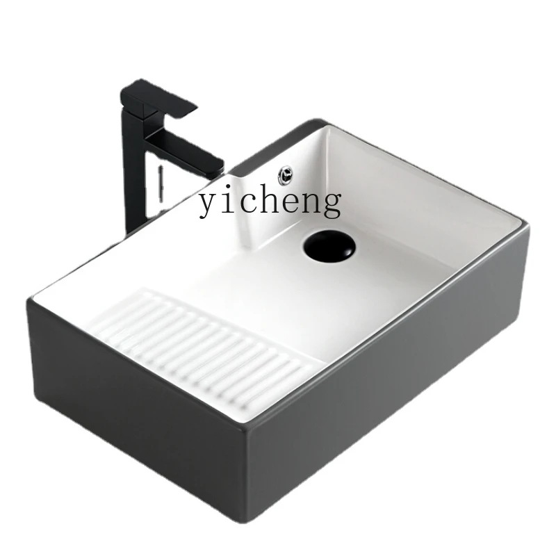 XL Table Basin with Washboard Laundry Basin Wash Basin Integrated Balcony Ceramic Face Washing