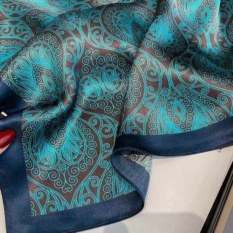 New 100% Real Silk Square Scarf for Women Hairband Foulard High Quality Bandana Scarves Summer Headkerchief Shawl Wrap Gift Box view 5