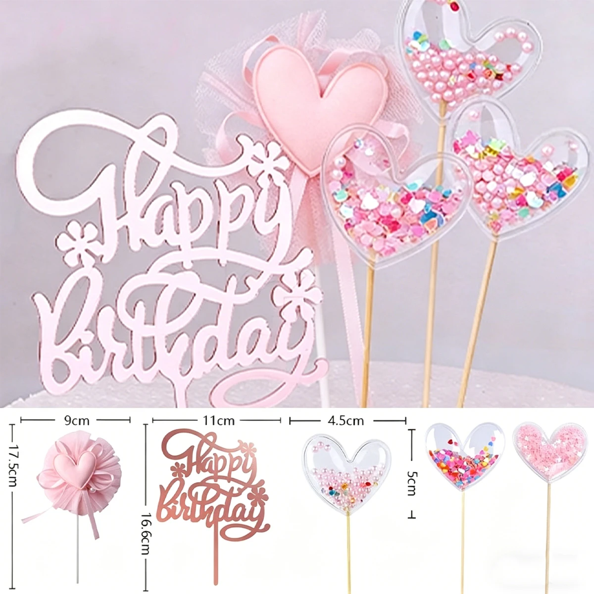 5/7Pcs Pink Princess Cake Topper Wedding Cake Decoration Girl Happy Birthday Cake Decoration Baby Shower Decoration Gift