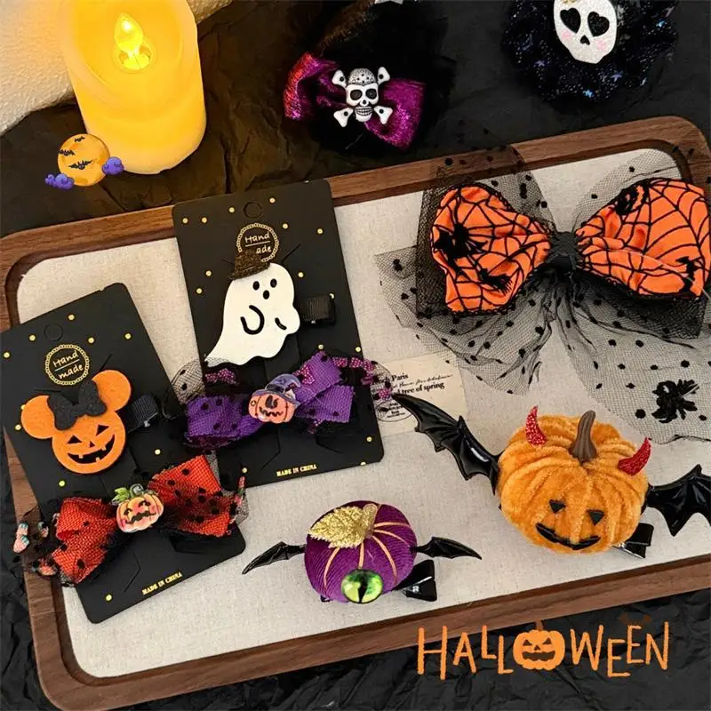 

Kids Halloween Hair Clip Set-Pumpkin Skeleton Devil Hat Hairpins, Costume Party Hair Accessories with Photo Prop Headbands