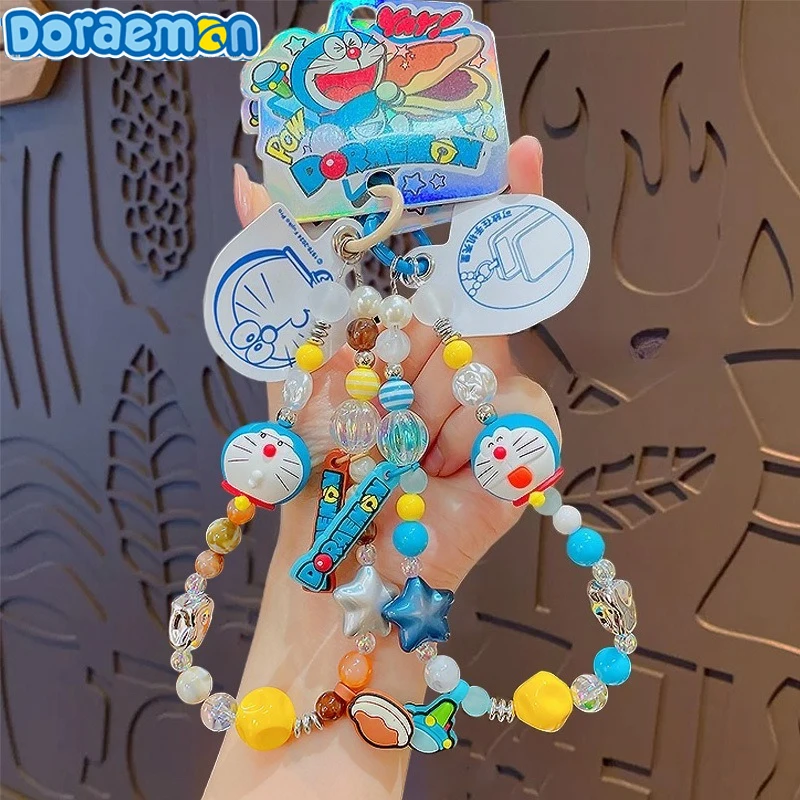 

Anime Cartoon Cute Doraemon Creative Peripheral Sparkling Phone Case Chain Bead Keychain Bag Pendant Keychains Small Gifts