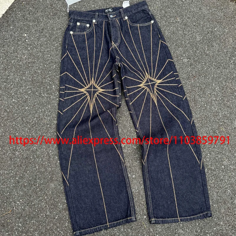 

Street Hip-hop Trend THUG CLUB Jeans Retro Fashion Reticulation Embroidery High Quality Thug Club Denim Trousers Wide-leg Pants