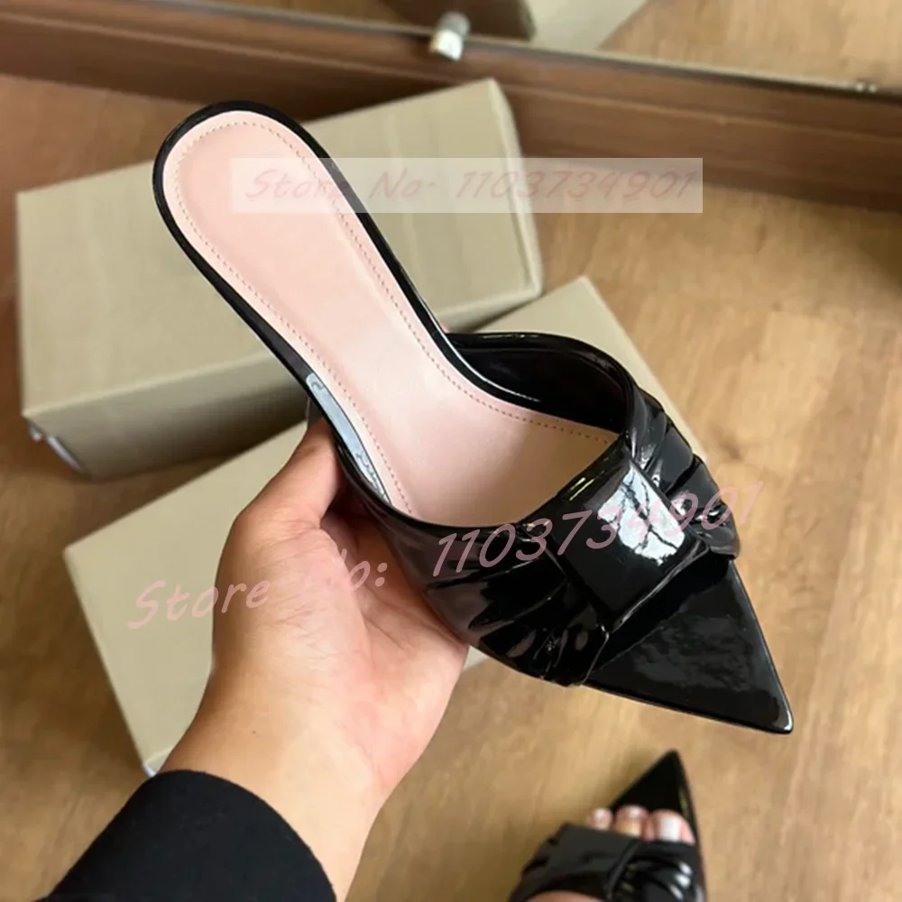 Pleated Peep Toe Mid Heel Mules Women Stylish Pointy Toe Shallow Casual Solid Slippers Female Sexy Classy Outdoor Stiletto Shoes