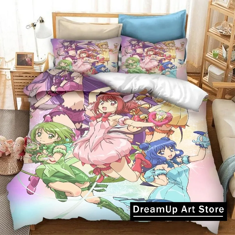 3D Print Anime Tokyo Mew Mew Bedding Set Boys Girls Single Twin Queen Full Size Duvet Cover Pillowcase Bed Adult Bedroom