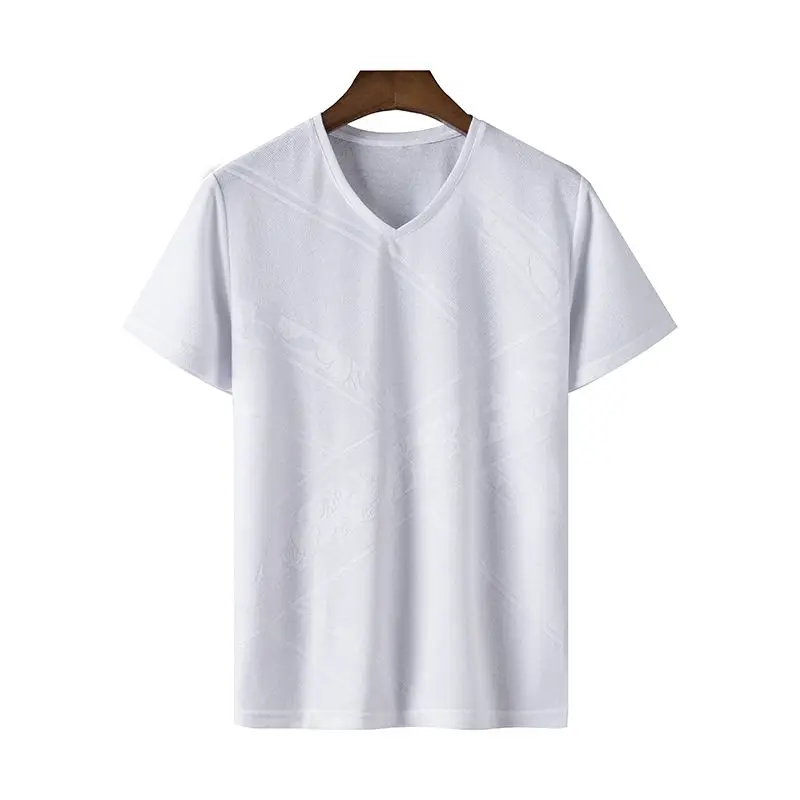 GELITAYIN Men's V-neck Short Sleeved Ultra Thin Breathable Jacquard Light Comfortable Top Slim Fit Casual Solid Simple Versatil