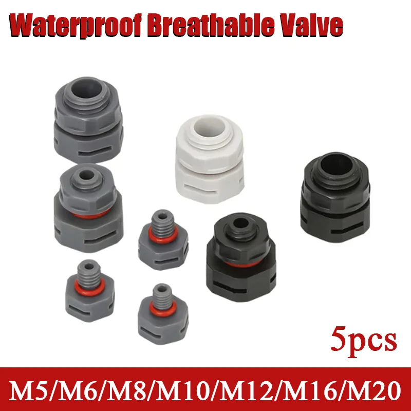 M5 M6 Waterproof Respirator Threaded M8 M10 M12 M16 M20 LED Outdoor Lighting Exhaust Valve Plastic Waterproof Breathable Valve