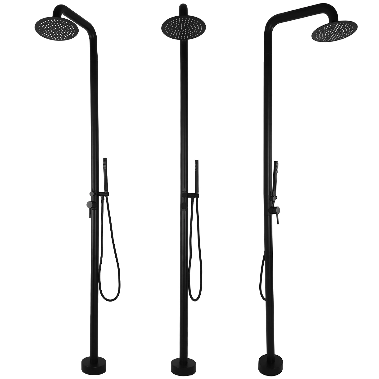 2-Function Height Adjustable Outside Showers Floor Mounted Outdoor Shower Fixture with Showerhead for Backyard Garden Pool Beach