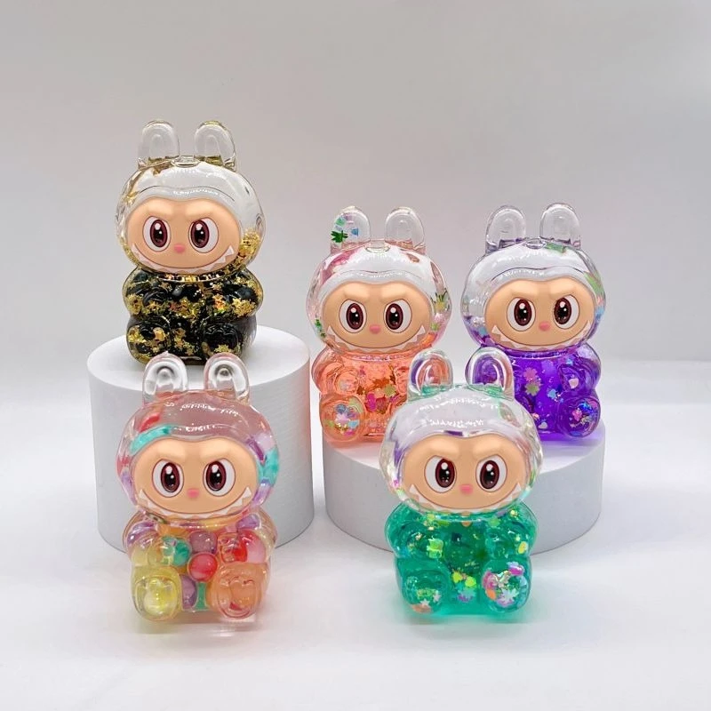 

New Hot A Light in the Dark Labubu Flowing Sand Bottle Ornament Creative Series Desktop Car Ornaments Cute Model Doll Kids Gifts