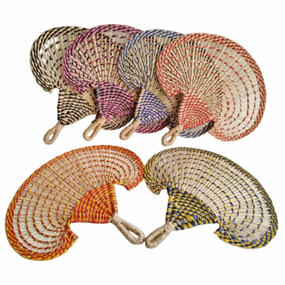Durable Colorful Hand-woven Straw Fan Bohemian Anti-Mosquito Decorative Handmade Fan Large Lightweight Hand Braided Fan Outdoor