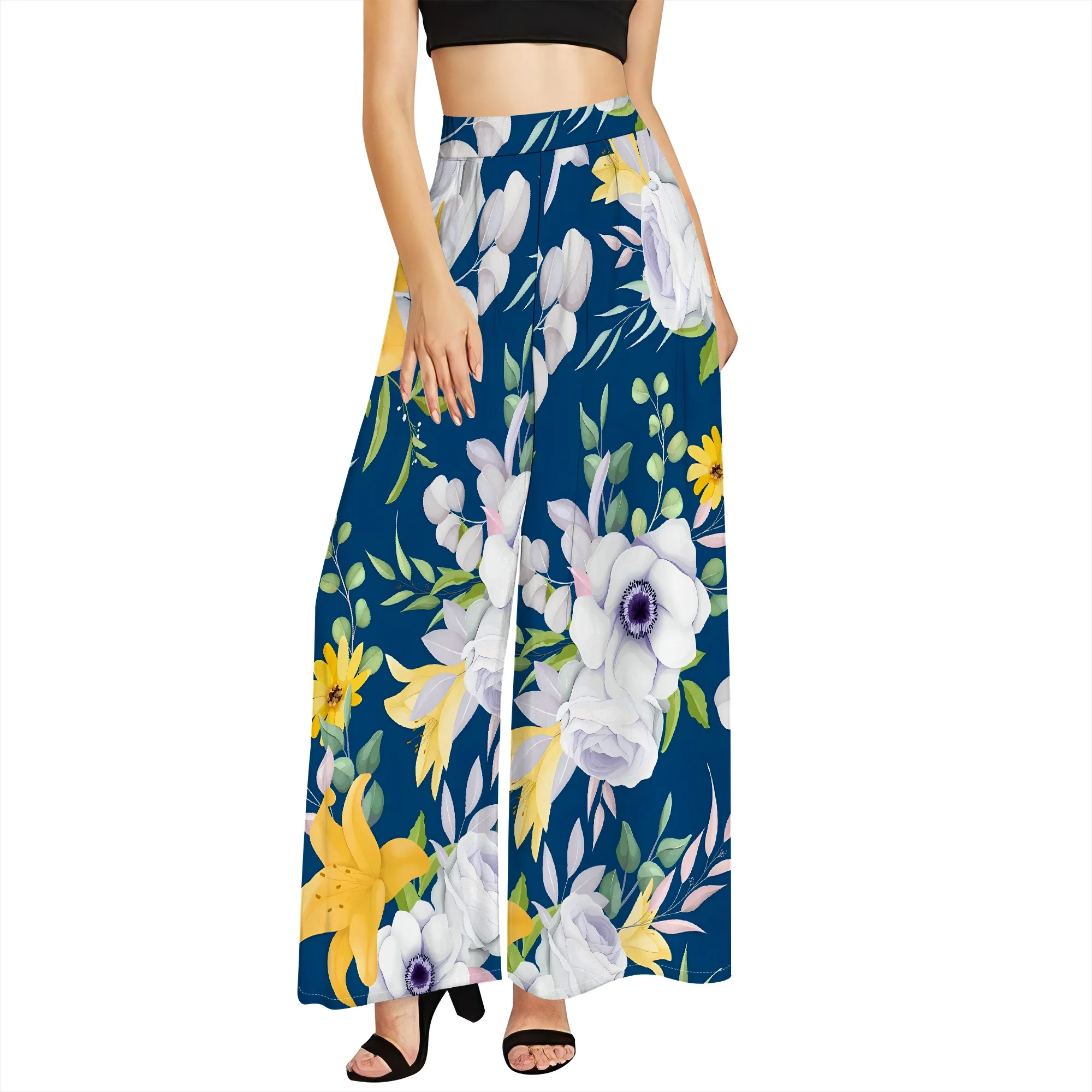 

Women's clothing 2025 spring/summer new item custom casual slim fit floral pocket fashion nine inch wide leg pants