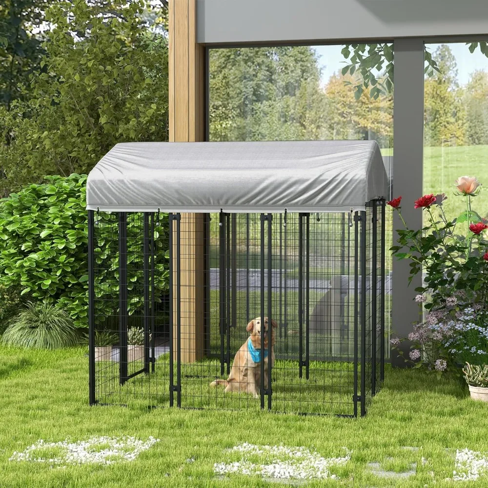 6' x 4' x 6' Dog Playpen Outdoor Dog Kennel Dog Exercise Pen with Lockable Door Water Resistant Canopy for Medium and Large Dogs