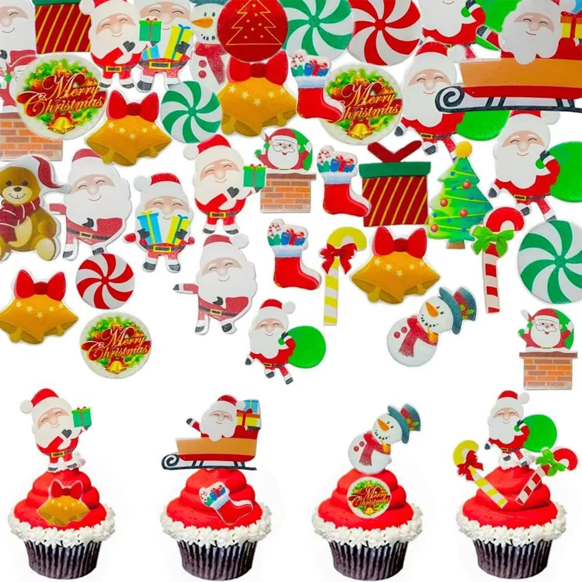 300 Stück Weihnachts-Cupcake-Topper, Weihnachtskuchen-Dekorationen, Zubehör, Geburtstag für Weihnachten, Mottoparty, Kuchen, Cupcake