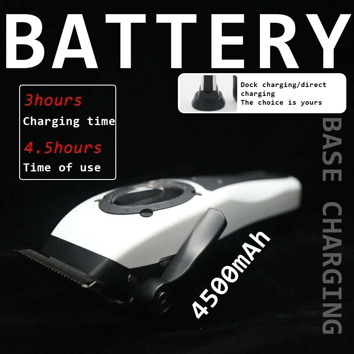 Professional Electric Hair Clipper 8800RPM High Speed Motor Additional Replacement White Cover Hair Trimmer 4500mAh DLC Blade