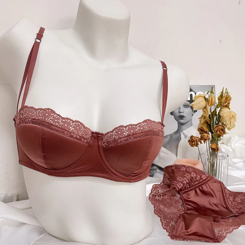 Satin half cup bra underwear set gathers collects breasts and prevents sagging lingerie with underpants suit