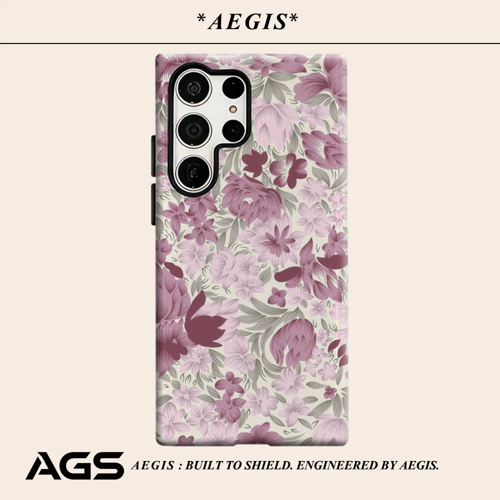Lilac Pink Garden Phone Case for Samsung Galaxy S25 Ultra S24 S23 Ultra Plus Glossy Double-layer Back Cover