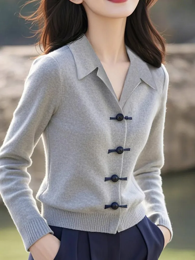 

Ele Pure Color вязаный длинный женский кардиган на пуговицах удобный уникальный Sle корейская версия прямого кроя