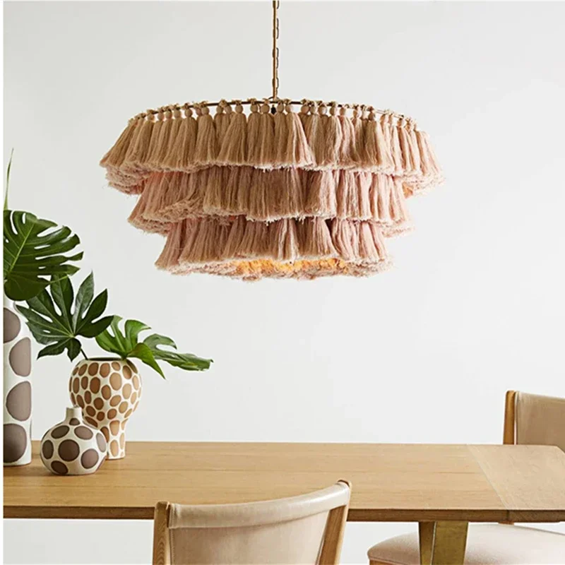 Modern Cotton Tassel Bohemian Chandelier Dining Room Home Decor Lighting Ornaments Woven Pendant Lamp Restaurant Suspension Lamp