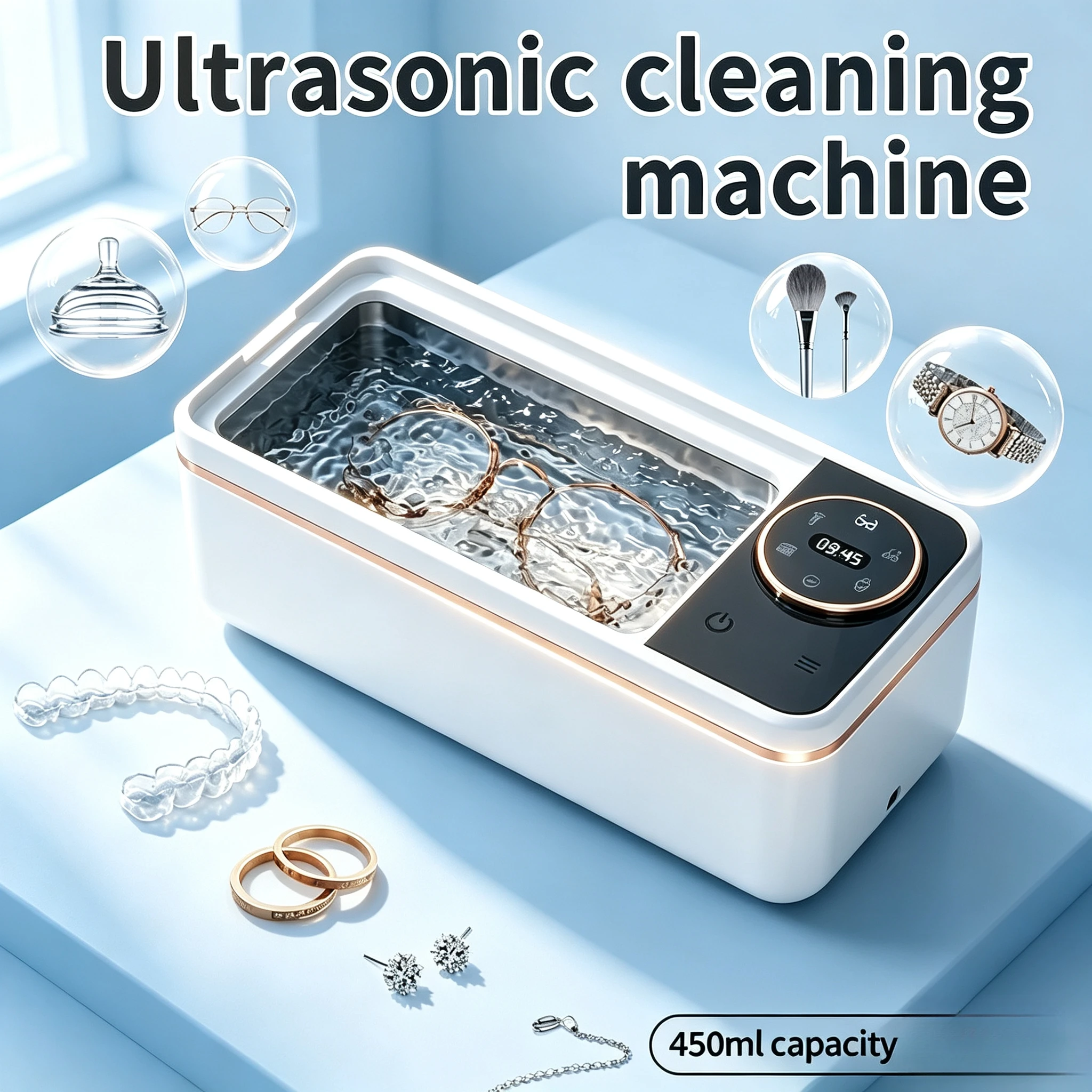 2026 New Hot-Selling New Hot-Selling 55KHz Ultrasonic Cleaning Machine Household Glasses Denture Jewelry Makeup Brush Deep Clean