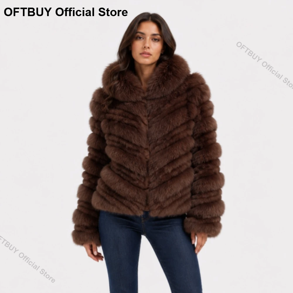 OFTBUY Fox Fur Coat Genuine Fur Warm Vintage New Arrival Premium Real Fur Jacket Full Pelt Look Holiday Street Style Fashion