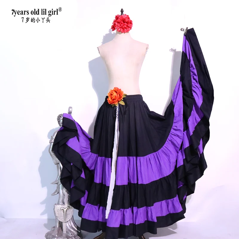 Danza del ventre Tribal Ruffle Flamenco Satin 25 Yard 4 Tiered 20Yard 4 Tiered 720 Gradi Gonna Gypsy Skir