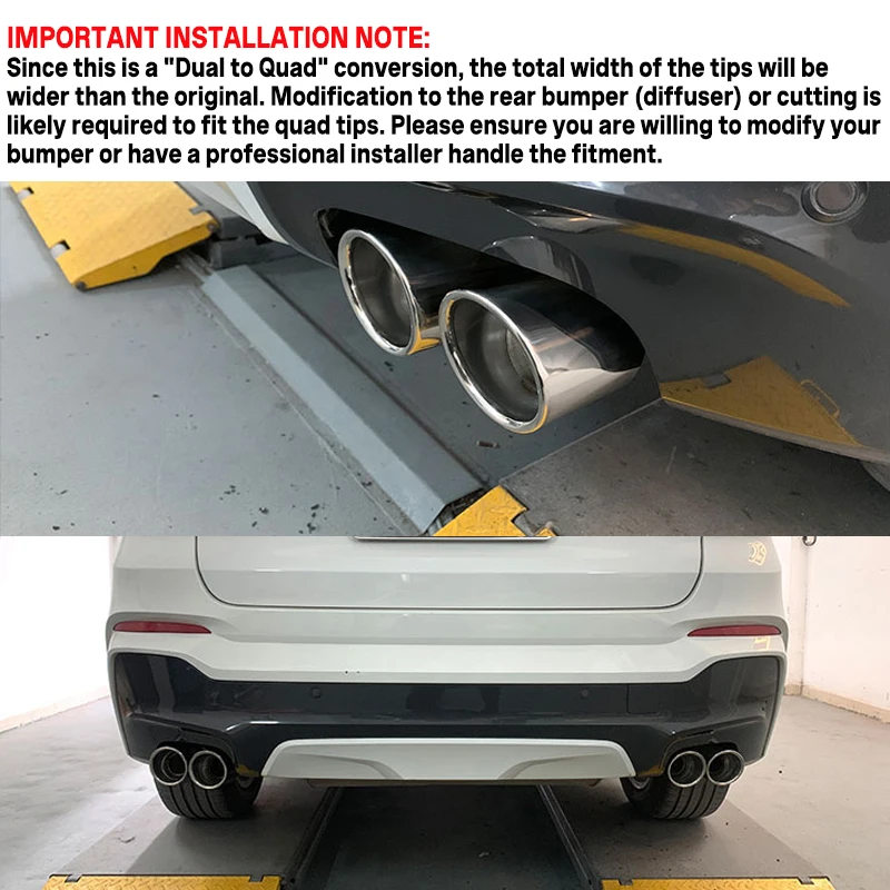 Upgrade Quad Muffler Tips For BMW F25 X3 F26 X4 Left To 4 Out Tailpipe Exhaust Nozzle Stainless Steel Petrol Cars Only view 4