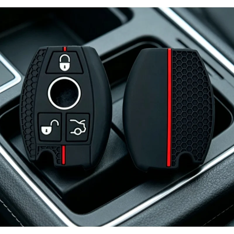 1Pc Silicone Car Key Case Cover For Mercedes-Benz C260L GLE350 GLA200 C-Class GLC300L Honeycomb Pattern