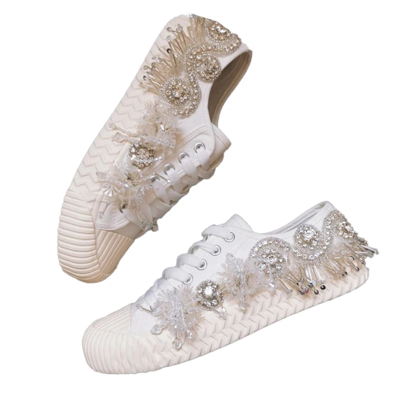 Mới Buộc Dây Ren Đính Hạt Sequin Thấp Đầu Espadrilles Casual Giày Sneaker