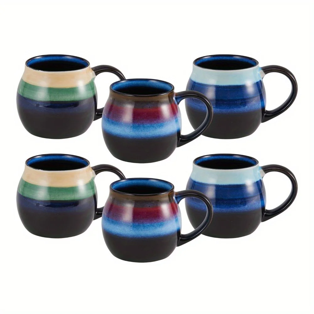 

16-Ounce Reactive Brush Set of 6 Stoneware Mugs in 3 Colorways