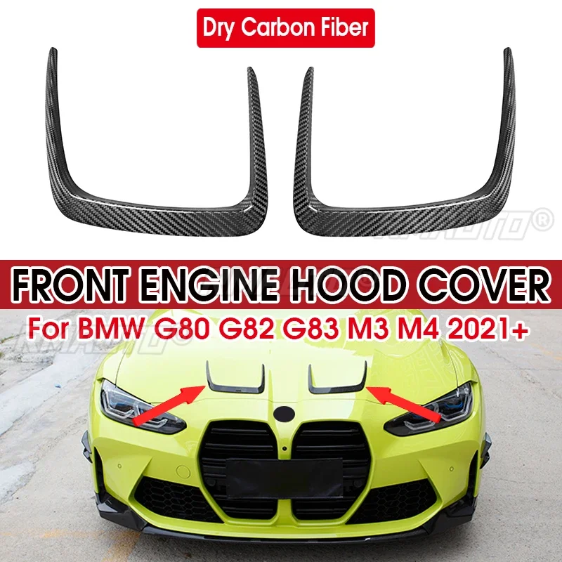 

Dry Carbon Fiber Hood Vent Trims Car Exterior Engine Outlet Bonnet Cover Decor Parts Fit For BMW G80 G81 M3 G82 G83 M4 2021-IN