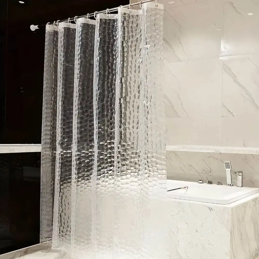 Modern Waterproof Shower Curtain 3D Embossed Fabric Bathroom Partition Mildew Resistant Bath Screen With Free Hooks
