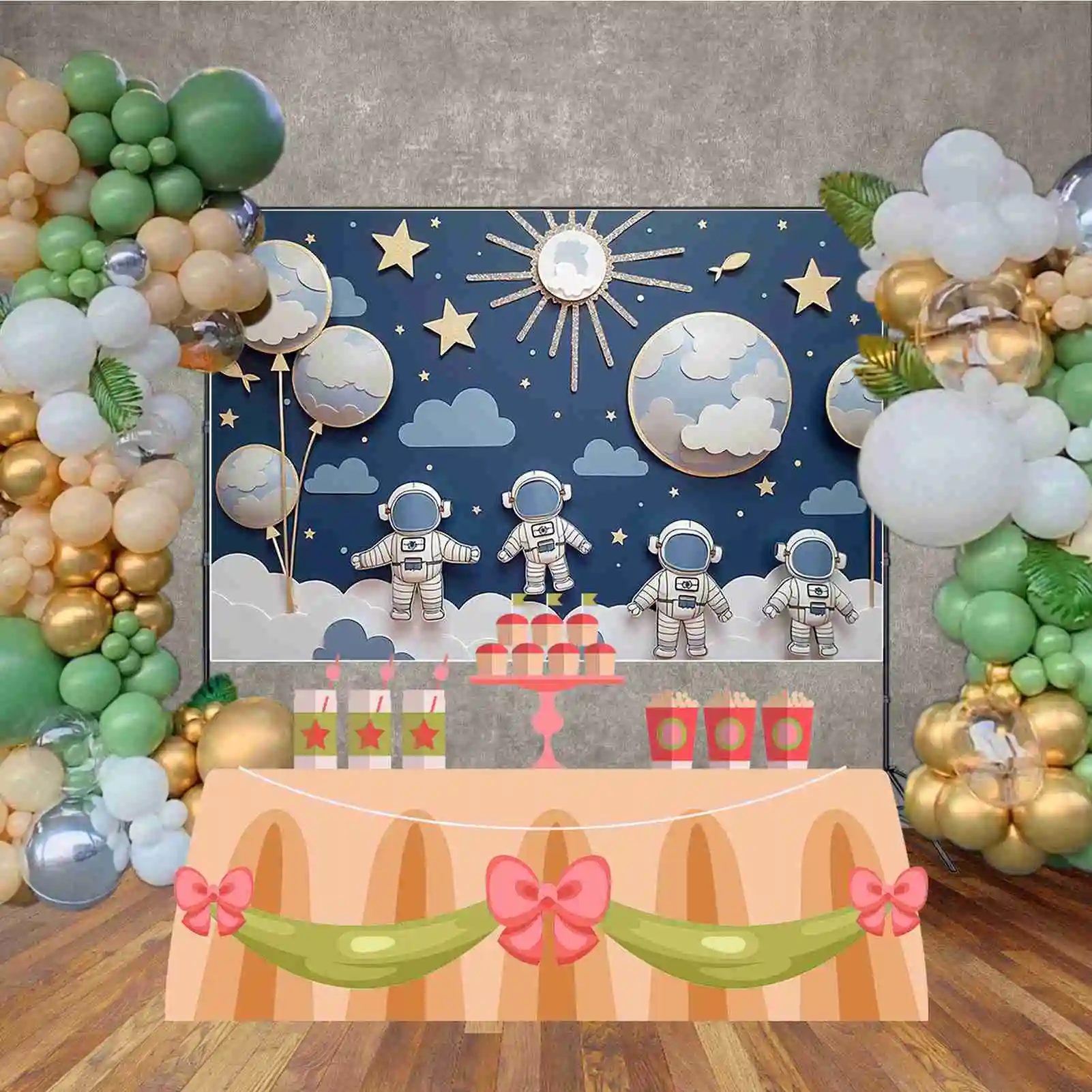 MOON.QG Outer Space Exploration Astronaut Planet Rocket Star Photo Backdrop Boys Birthday Party Home Decor Photozone Background